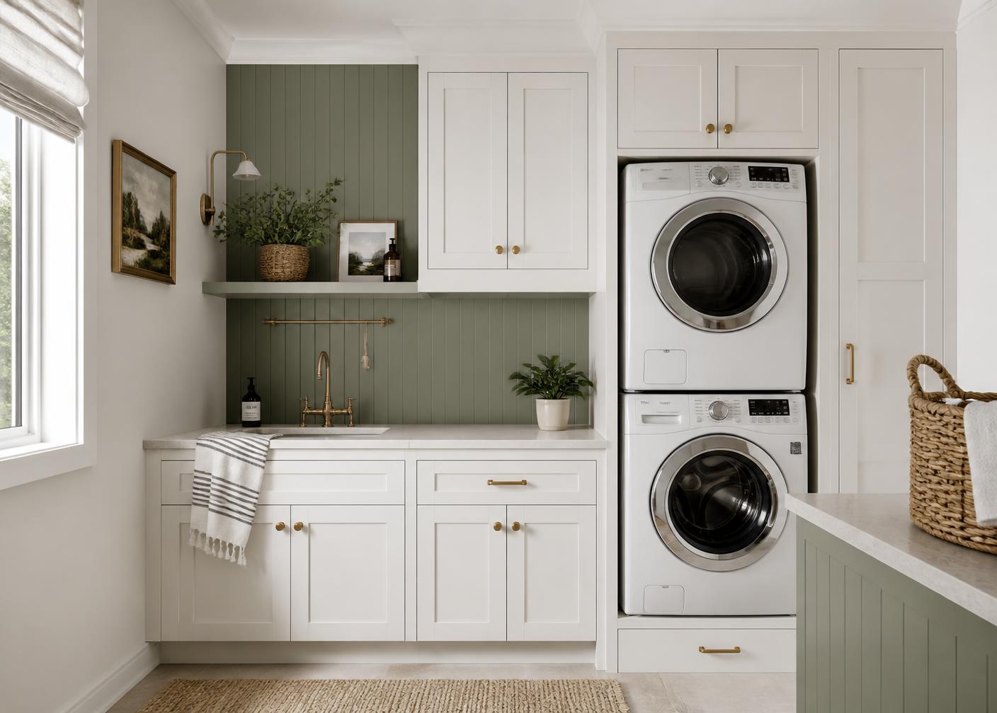 The Greenside Utility — White · Sage Accent Panels