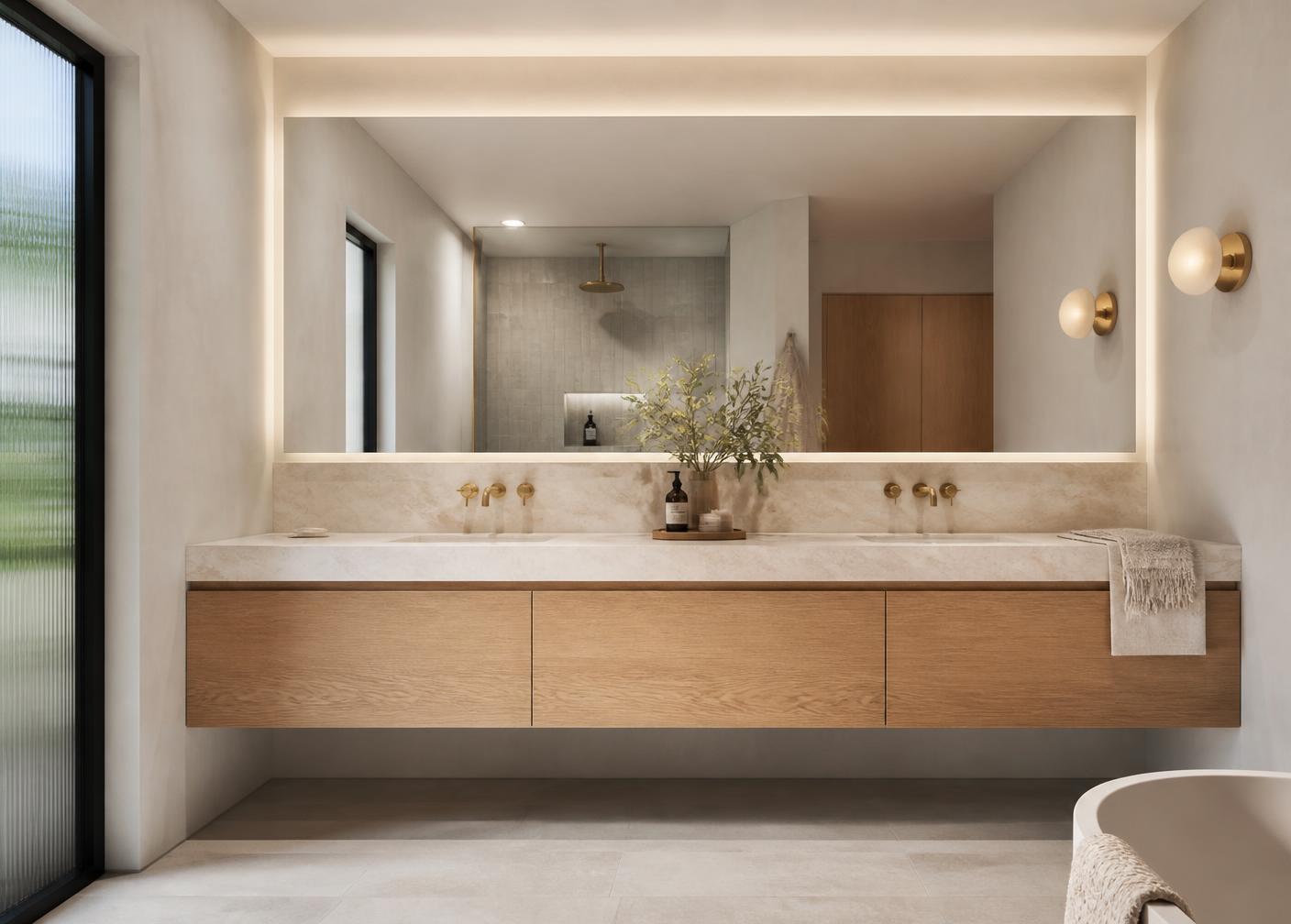 Bryanston Vanity Suite — Natural Oak · Marble Surface