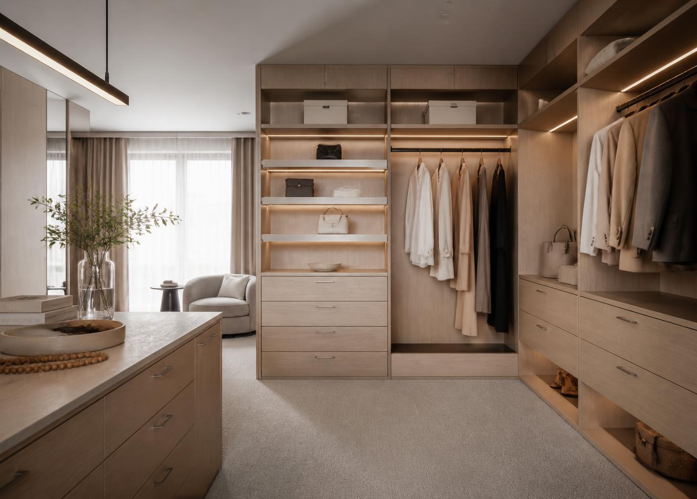 Sandton Walk-In — Light Ash · Nickel Hardware